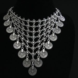 Boho Antique Silver Dipped Flower Hanging Coin NWT